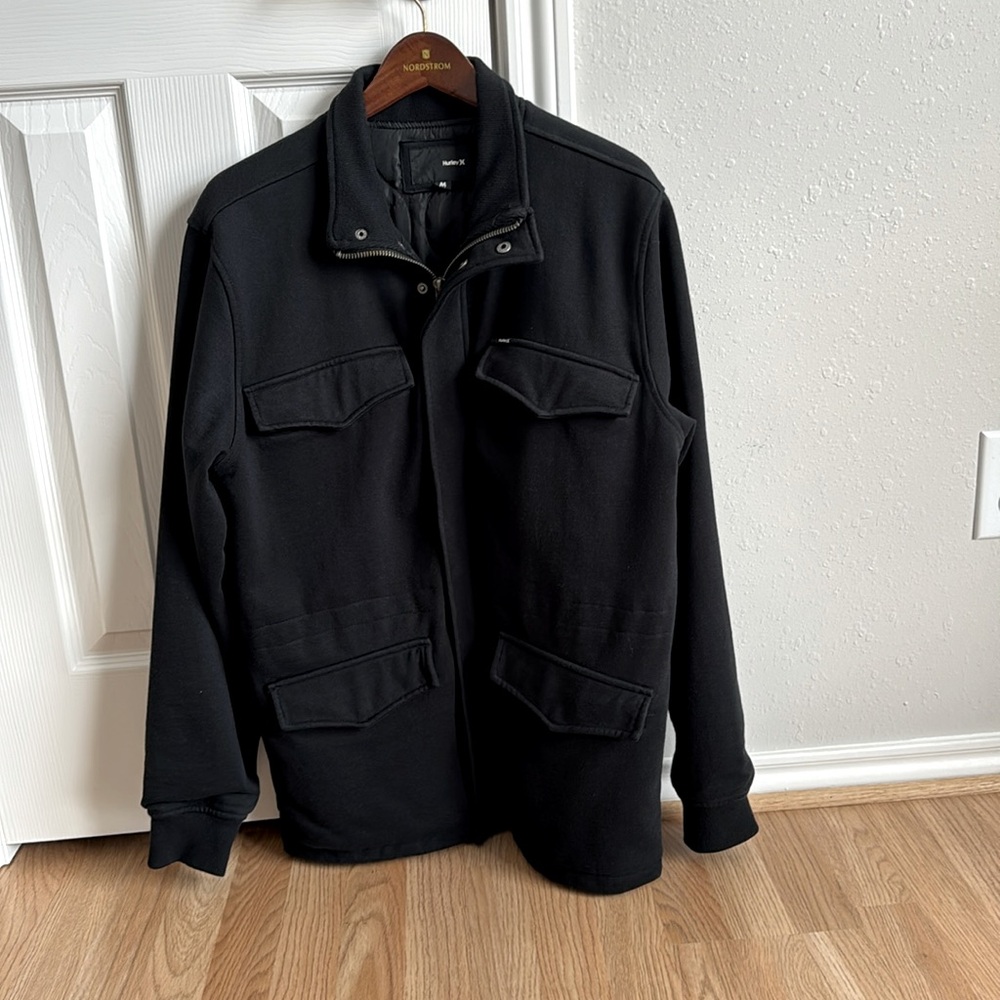 Hurley cotton black Pea coat style heavy jacket. Quilted inside. Size M